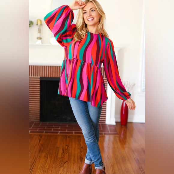 Rust & Berry Abstract Print Babydoll Air Flow Woven Top - Picture 5 of 15